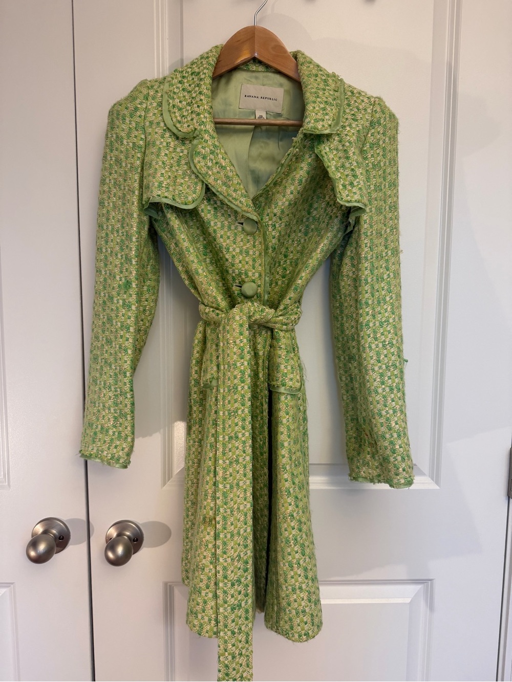 Vintage Banana Republic Green Tweed Belted Coat XS Y2K